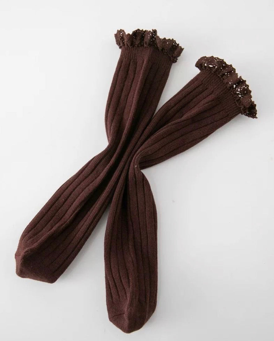 Kniekousen met kant (4 kleuren)