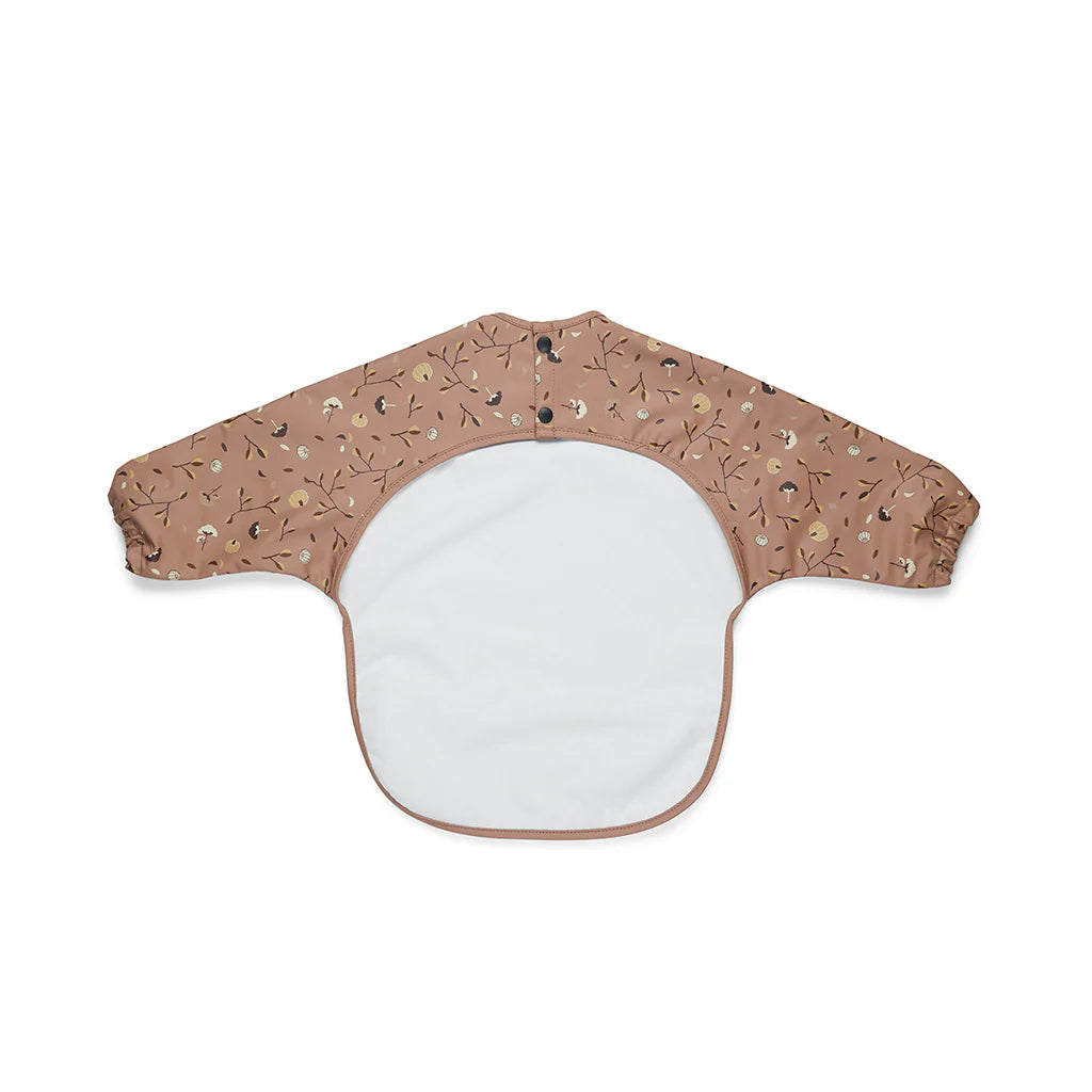 Gecoat slabbetje met mouwen - bruin/bloemen