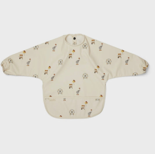 Gecoat slabbetje met mouwen - crème/circus