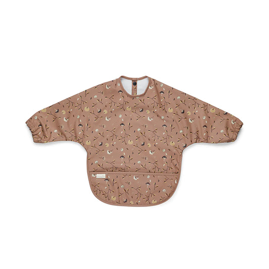 Gecoat slabbetje met mouwen - bruin/bloemen
